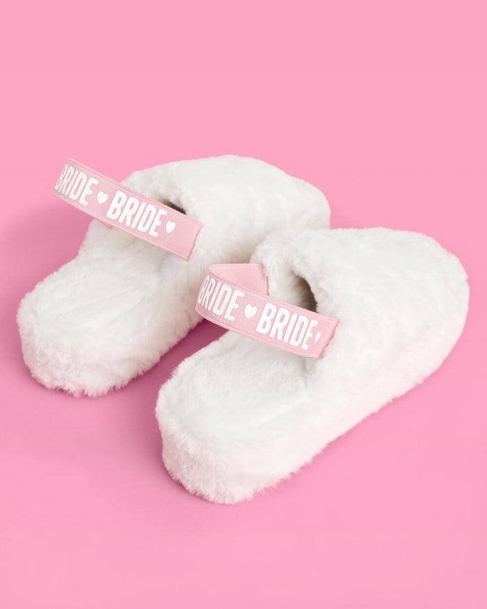 Bride 2 Be Slippers - white fur slippers