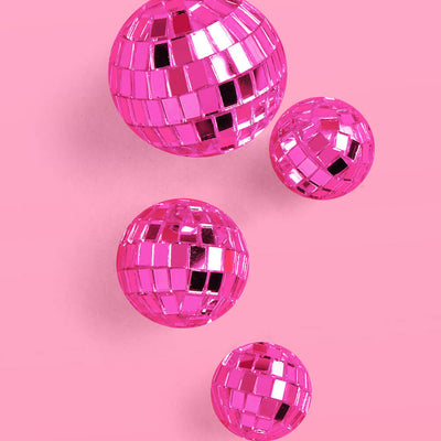 Pink Disco Topper - 4 disco ball cake toppers