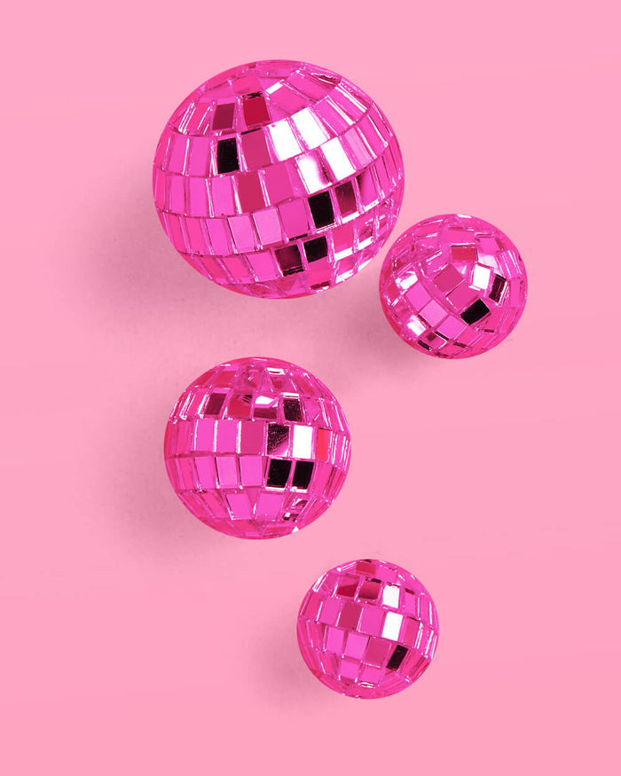 Pink Disco Topper - 4 disco ball cake toppers