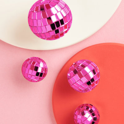 Pink Disco Topper - 4 disco ball cake toppers