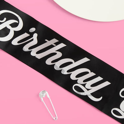 Birthday Girl Sash - black silk + silver foil