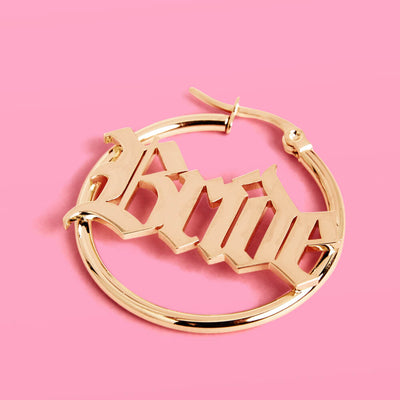 Bride Hoops - gold script earrings
