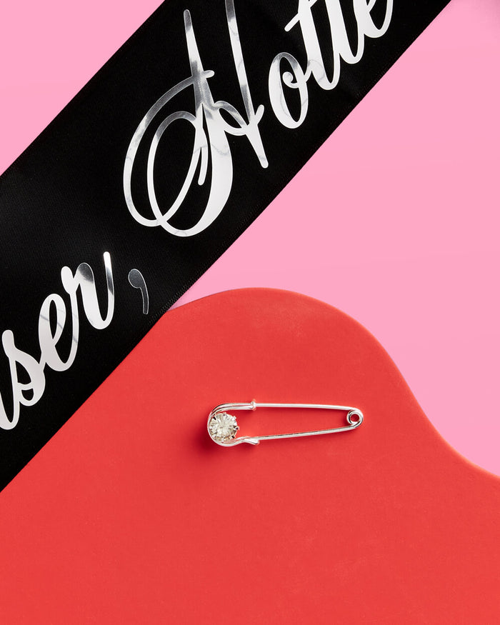Older Wiser Hotter Sash - black silk + silver foil