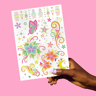 Fluorescent Rave Tattoos - 4 temporary tattoo sheets