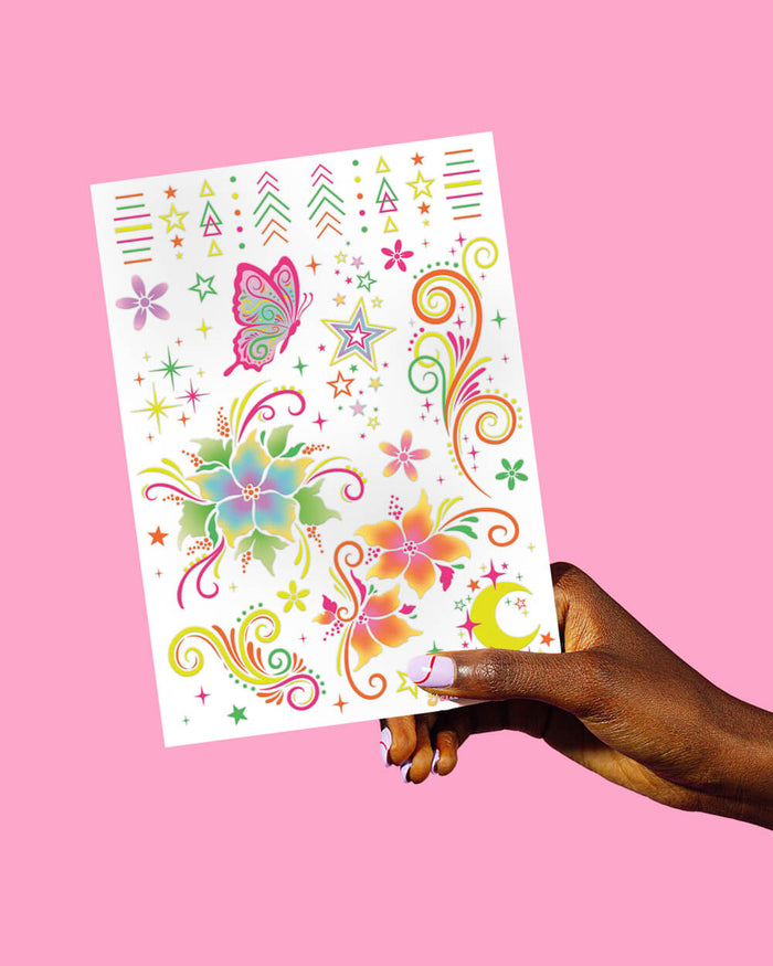 Fluorescent Rave Tattoos - 4 temporary tattoo sheets