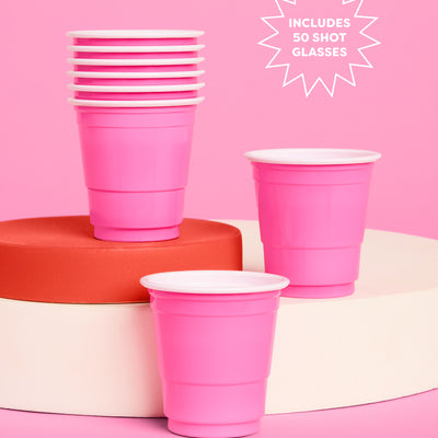 Baby Pink Shot Glasses - 50 plastic shot glasses