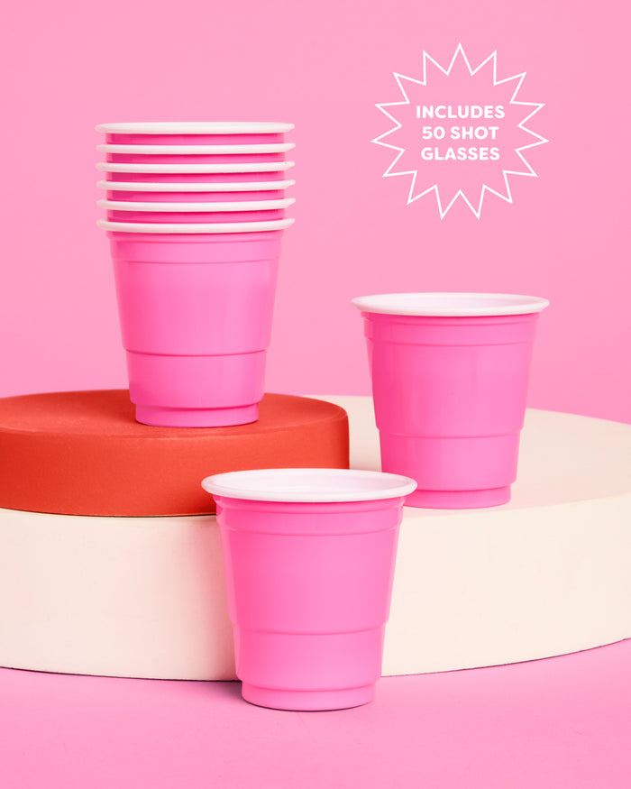 Baby Pink Shot Glasses - 50 plastic shot glasses
