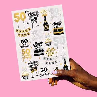 50 and Fabulous Tats - 38 gold + silver foil tattoos