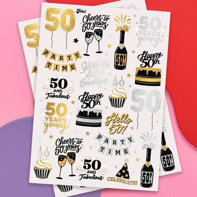 50 and Fabulous Tats - 38 gold + silver foil tattoos
