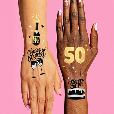 50 and Fabulous Tats - 38 gold + silver foil tattoos