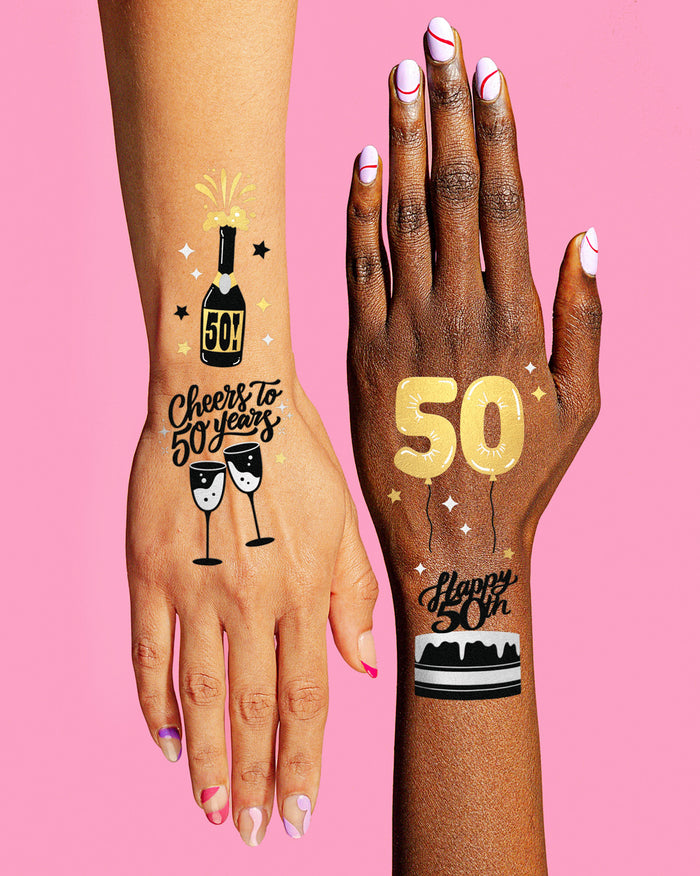 50 and Fabulous Tats - 38 gold + silver foil tattoos