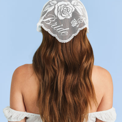 Bride Lace Headscarf - white embroidered bandana