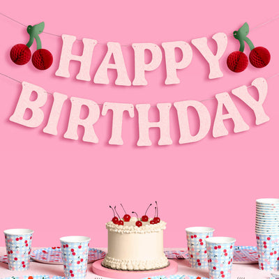 Cherry Birthday Bundle - tableware, balloons, banner + tats