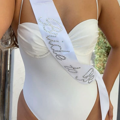 That Bride Sash - white silk + rhinestones