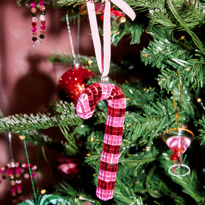 Disco Candy Cane Ornament - disco tiled ornament