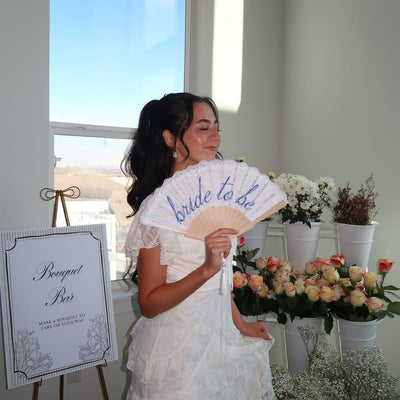 Bride to Be Fan - lace embroidered folding fan