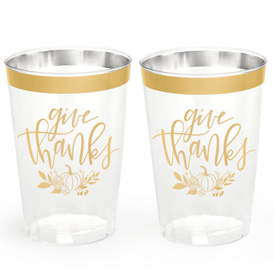 Give Thanks Cups - 30 gold foil plastic cups