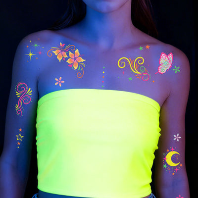 Fluorescent Rave Tattoos - 4 temporary tattoo sheets