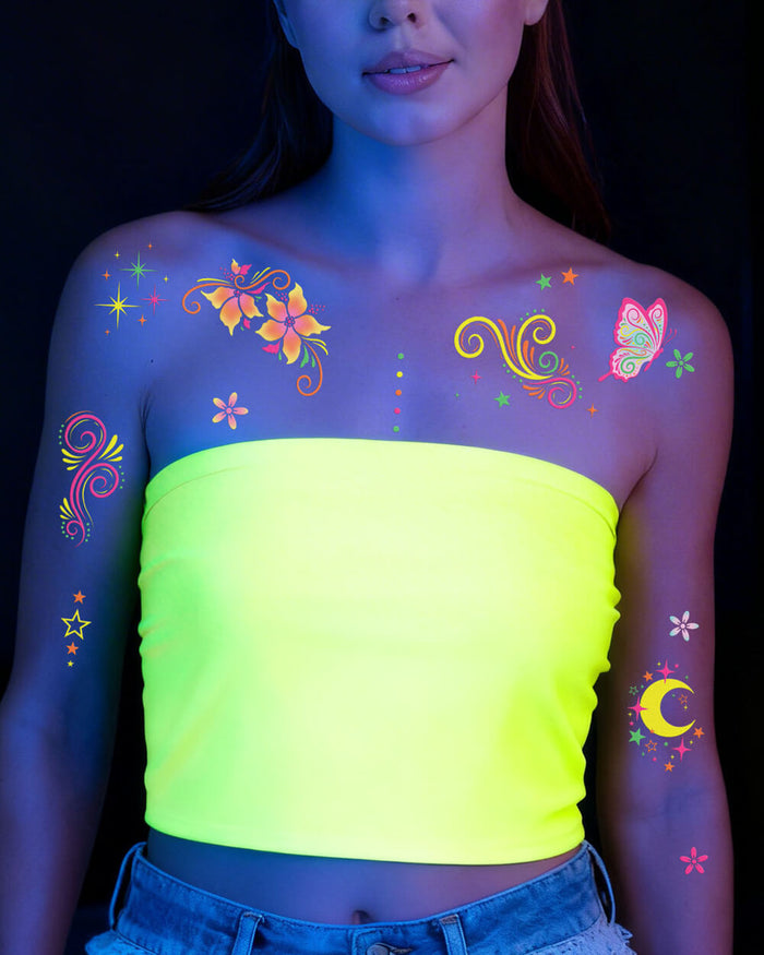 Fluorescent Rave Tattoos - 4 temporary tattoo sheets