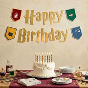 Wizard Birthday Banner - gold foil + colored pendants