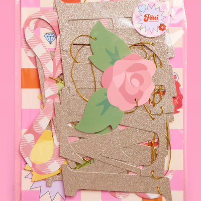 Floral Birthday Banner - gold glitter banner