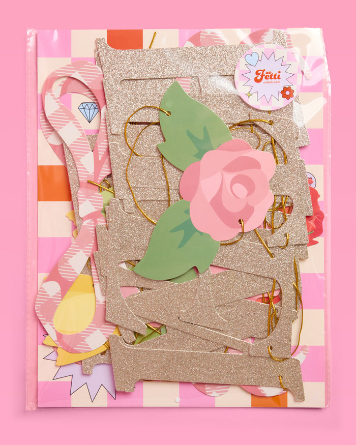 Floral Birthday Banner - gold glitter banner