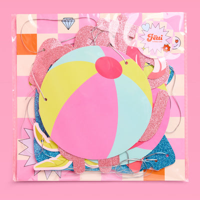 Pool Party Banner - glitter banner + icons