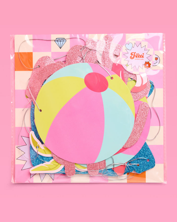 Pool Party Banner - glitter banner + icons