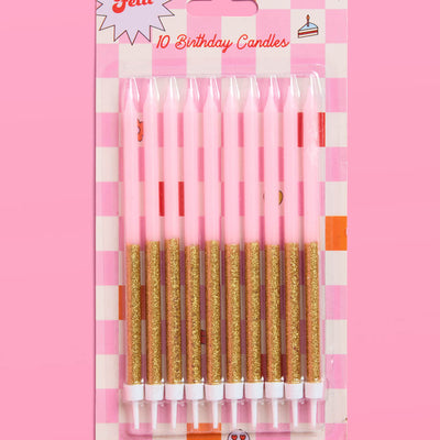Pink + Gold Glitter Candles - 10 birthday candles