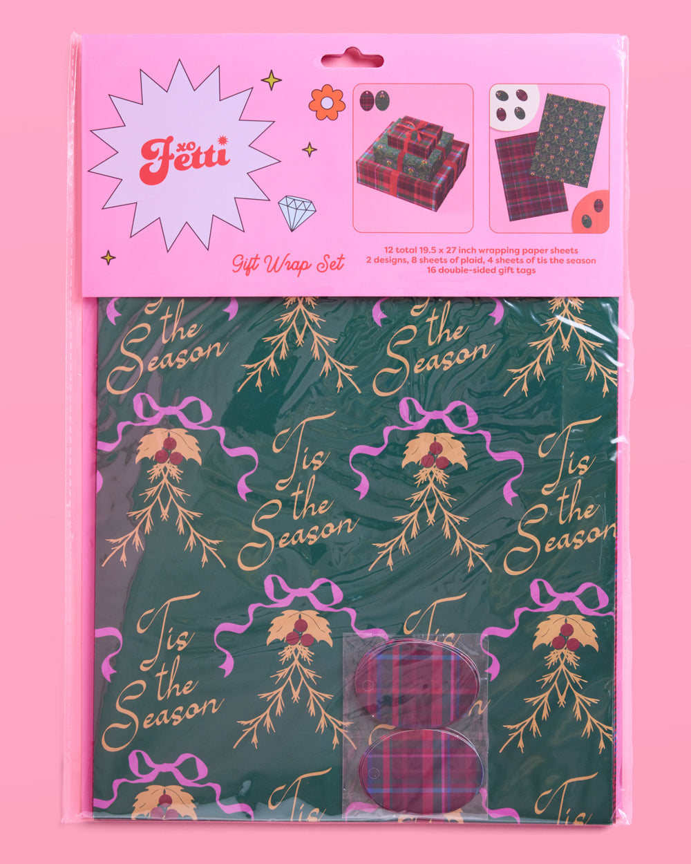 Tis the Season Wrapping Paper - 12 sheets + 16 tags