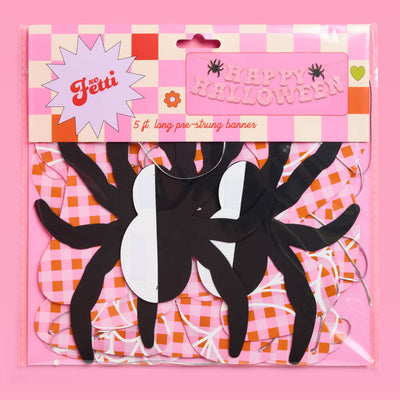 Pink Halloween Banner - pink gingham + spider banner