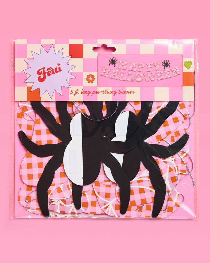Pink Halloween Banner - pink gingham + spider banner