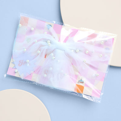 Pearl to Be Bow - white tulle bow w/ pearls