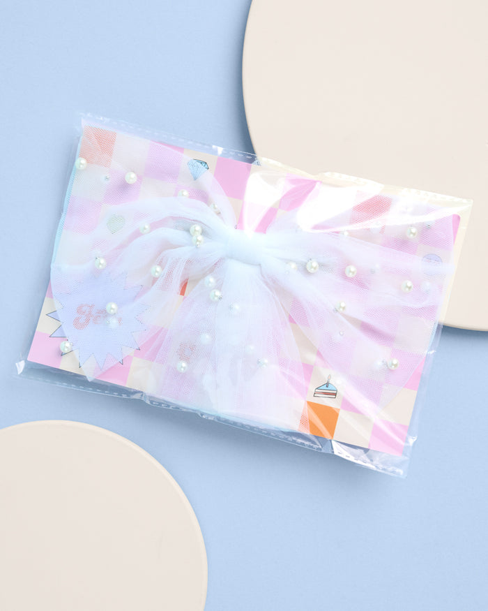 Pearl to Be Bow - white tulle bow w/ pearls