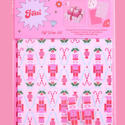 Nutcracker Wrapping Paper - 12 sheets + 16 tags packaging
