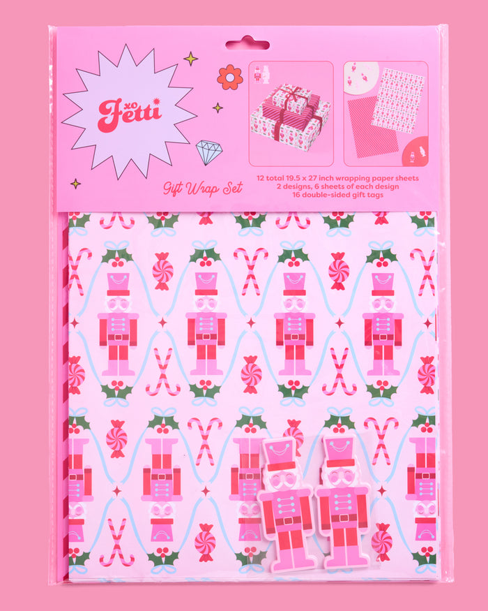 Nutcracker Wrapping Paper - 12 sheets + 16 tags packaging