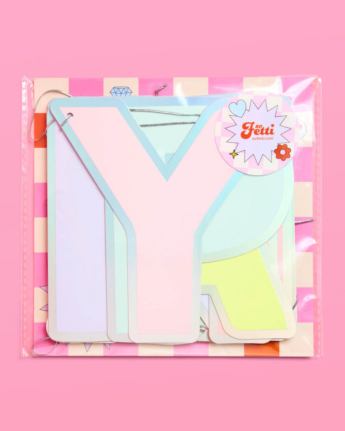 Happy Birthday Banner - pastel iridescent garland