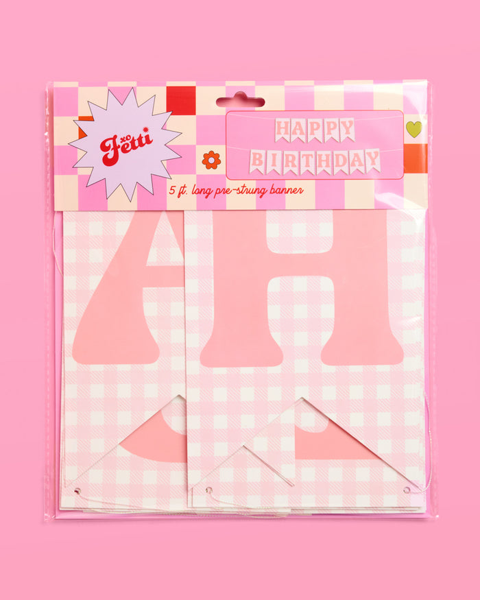Gingham Birthday Banner - pre-strung banner