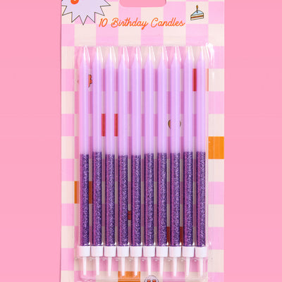 Purple Glitter Candles - 10 birthday candles