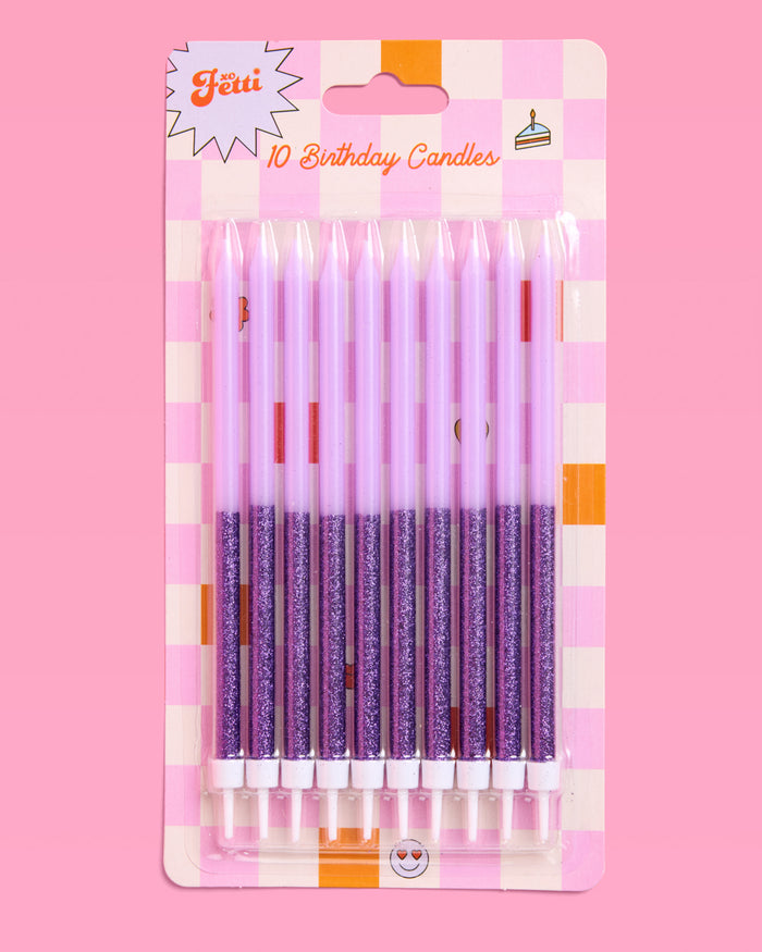 Purple Glitter Candles - 10 birthday candles