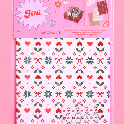 A Merry Mix Wrapping Paper Set - 12 sheets + 16 tags