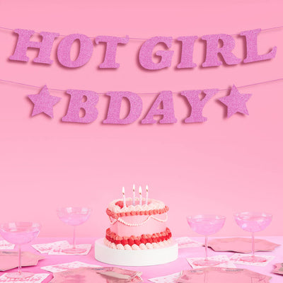 Hot Girl Bday Banner - purple glitter banner