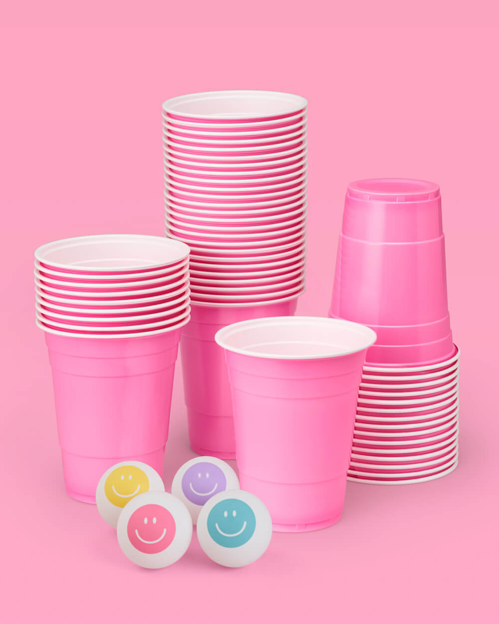 Pink Smiley Pong Pack - 50 cups + 4 pong balls