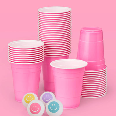 Pink Smiley Pong Pack - 50 cups + 4 pong balls