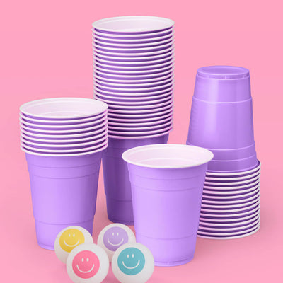 Purple Smiley Pong - 50 cups + 4 pong balls