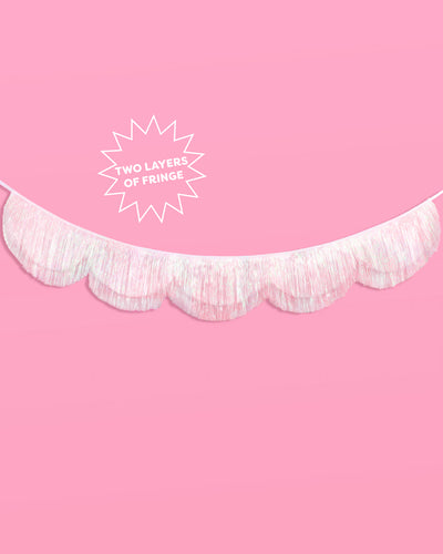 Iridescent Scallop Fringe - layered tinsel banner