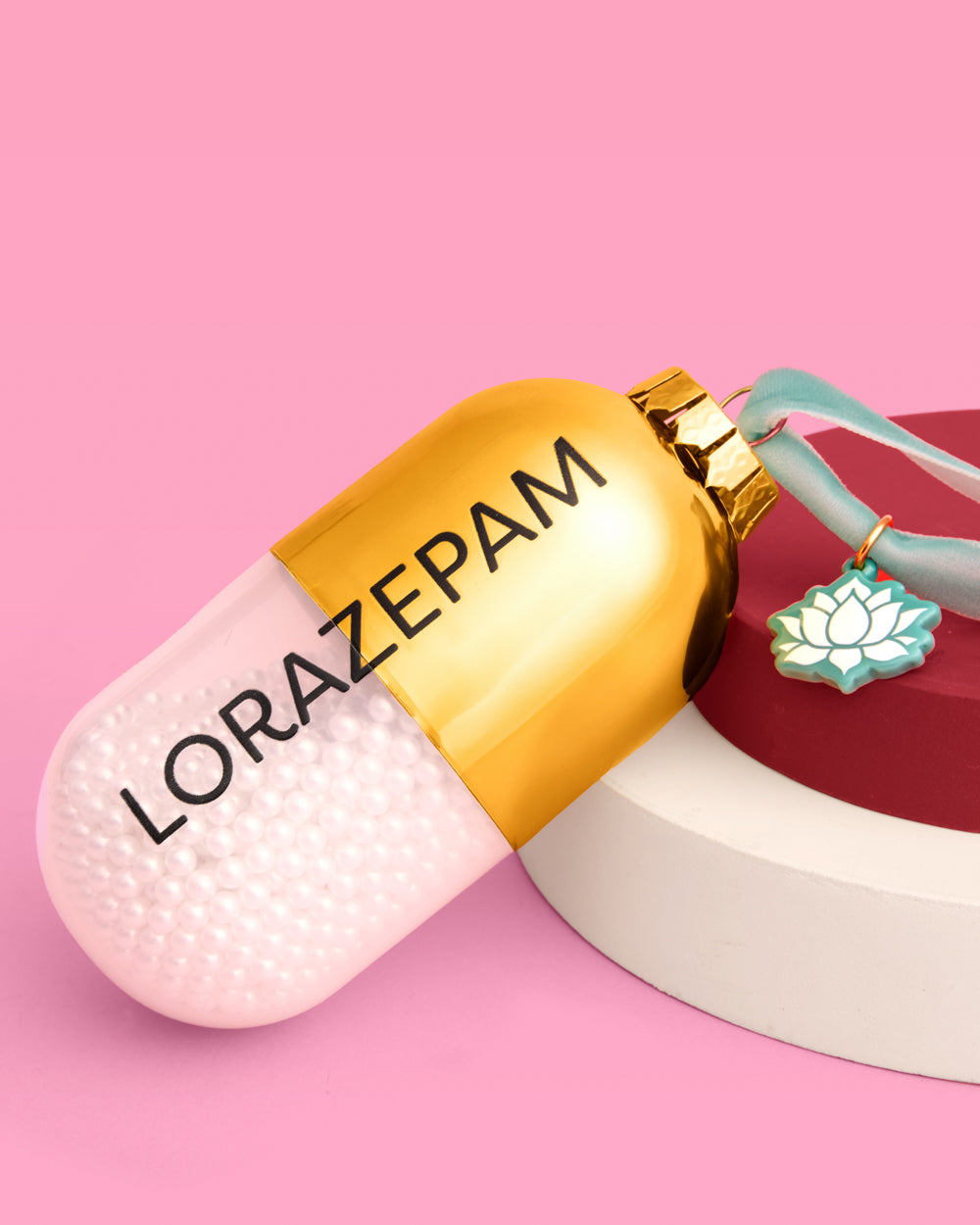 Lorazepam Ornament - gold and clear ornament