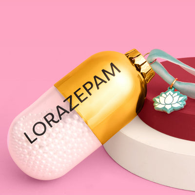 Lorazepam Ornament - gold and clear ornament