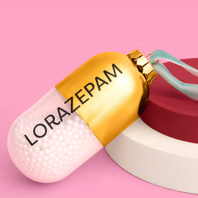 Lorazepam Ornament - gold and clear ornament