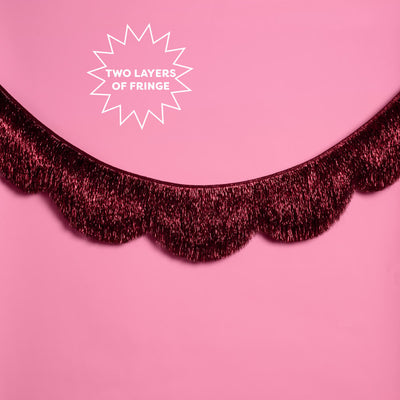 Burgundy Scallop Fringe Banner - 6 ft red fringe garland